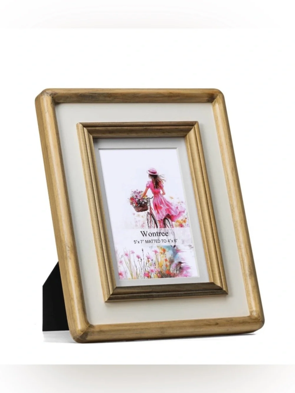 Wood Picture Frame w Glass Front Antique Nature Pine Wood & Beige Trim